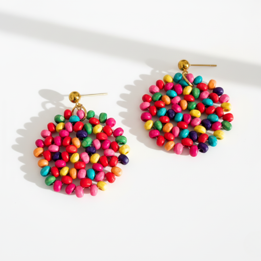 Pendientes Caelia Soft Colores cuentas madera multicolor artesanales pendientes ligeros Hanalima