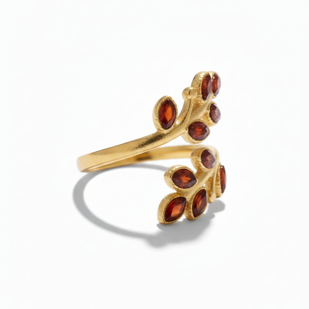 Anillo Avi hoja artesanal metal dorado resina ajustable hecho a mano Espana Hanalima