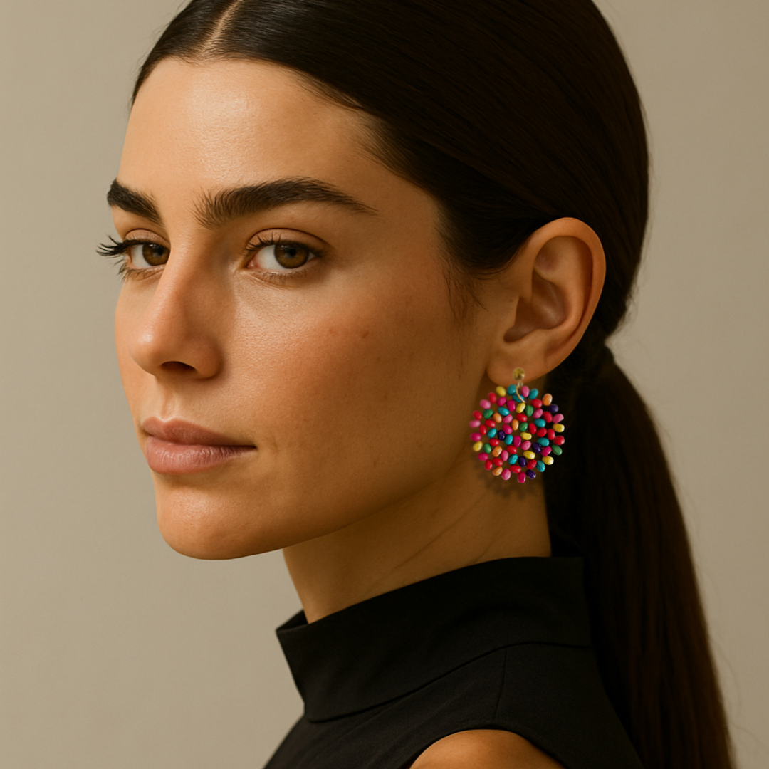 Pendientes Caelia Soft Colores cuentas madera multicolor artesanales pendientes ligeros Hanalima